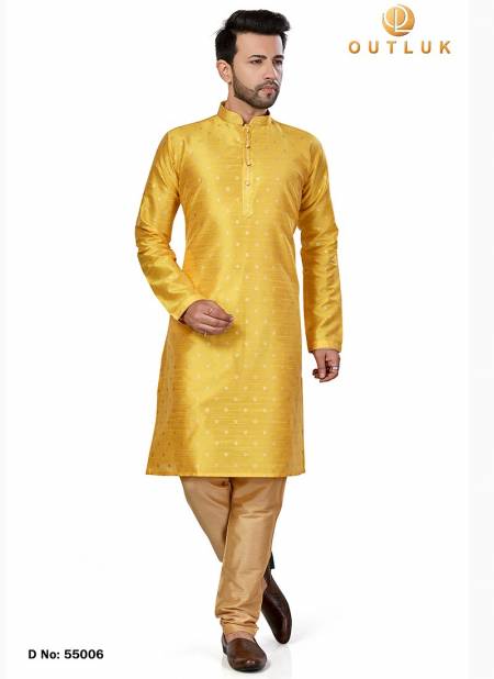 Yellow Colour Outluk 55 New Exclusive Wear Kurta With Pajama Mens Collection 55006